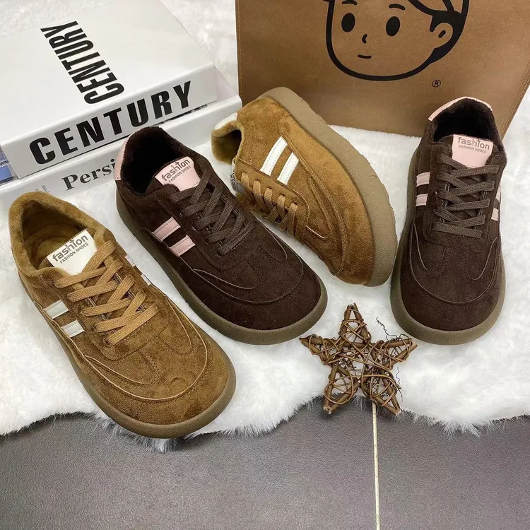 时尚休闲鞋加绒棉鞋秋季德训鞋冬季拼接雪地靴百搭软底系带秋冬