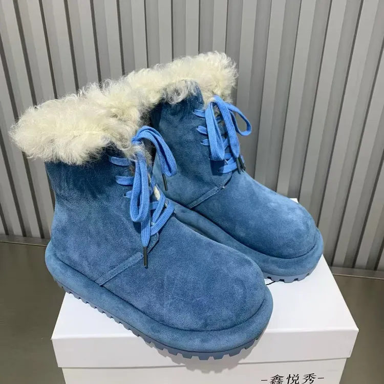 韩系糖果色磨砂皮平底雪地靴女2025冬加绒保暖圆头短靴面包鞋棉靴