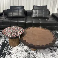 中古风圆形茶几组合设计师创意胡桃木复古艺术意式极简客厅小户型