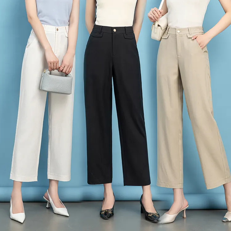 天丝亚麻垂顺阔腿裤子女夏季薄宽松2025新品高腰九分裤显瘦直筒裤