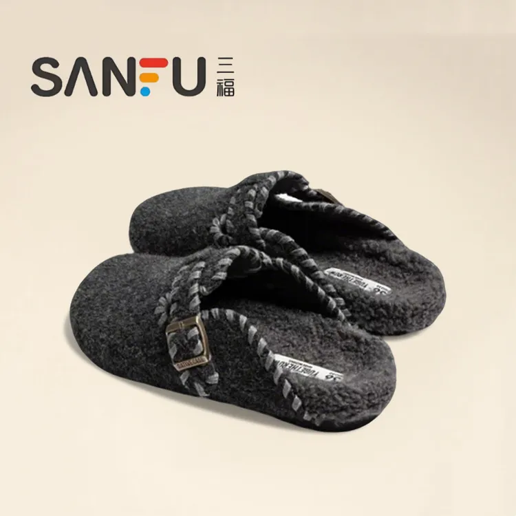 三福加绒包头拖鞋女2025秋冬新款复古加绒厚底勃肯半拖棉鞋毛毛鞋
