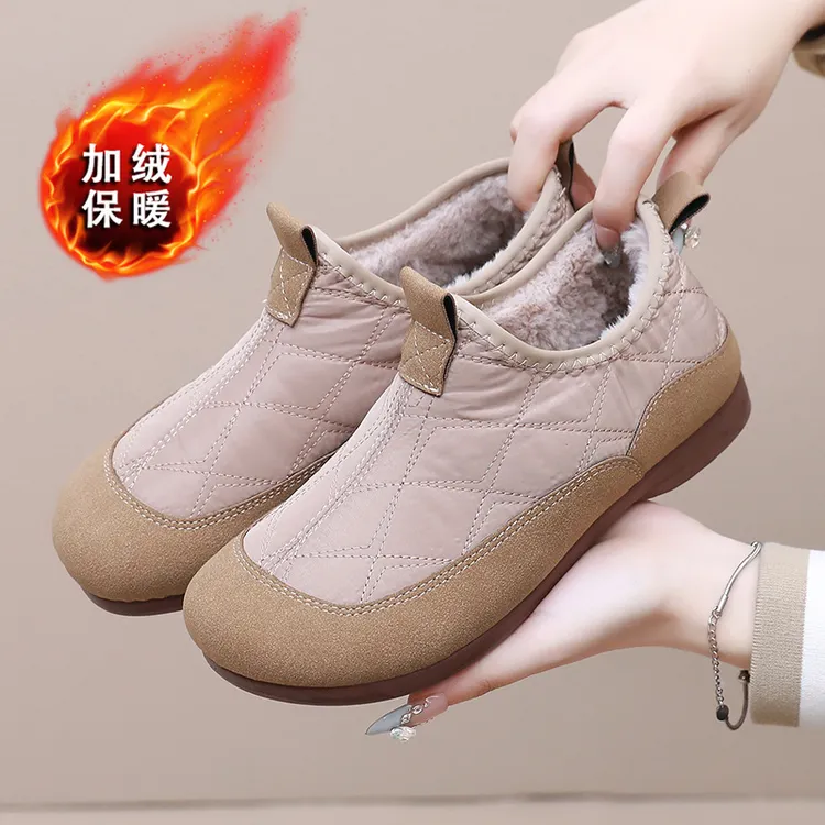 新款老北京冬季女软底豆豆棉鞋一脚蹬加绒保暖鞋休闲舒适懒人棉鞋