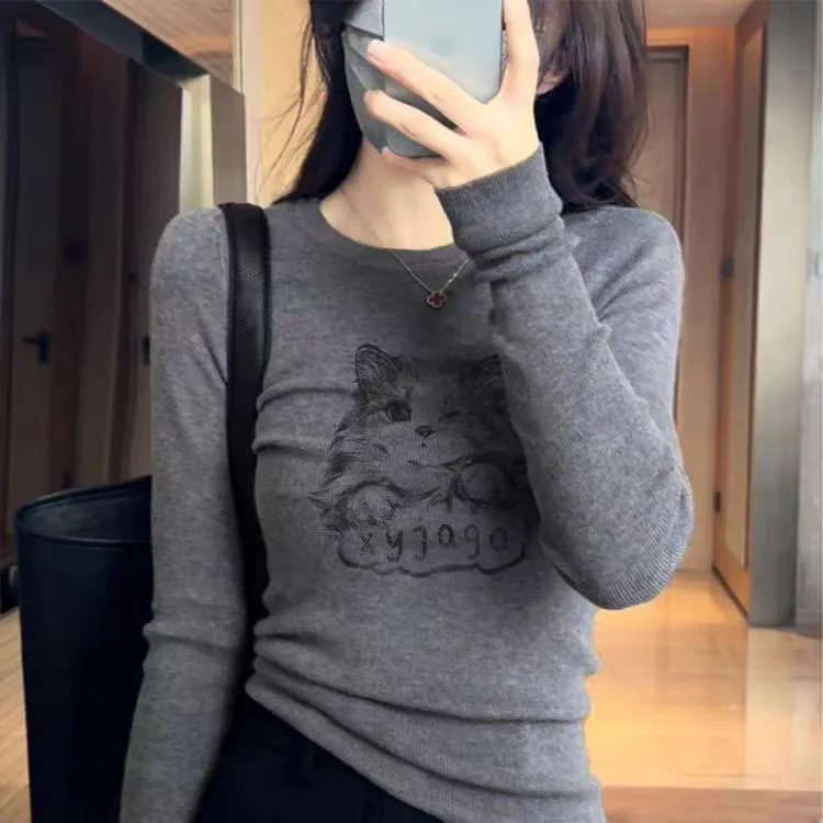 长袖打底衫保暖设计感正肩显瘦常规款灰色T恤女德绒百搭上衣休闲