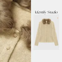 IDENTIFY冬季时尚口羔羊毛毛领针织单排扣羊毛外套25AWCM1115107