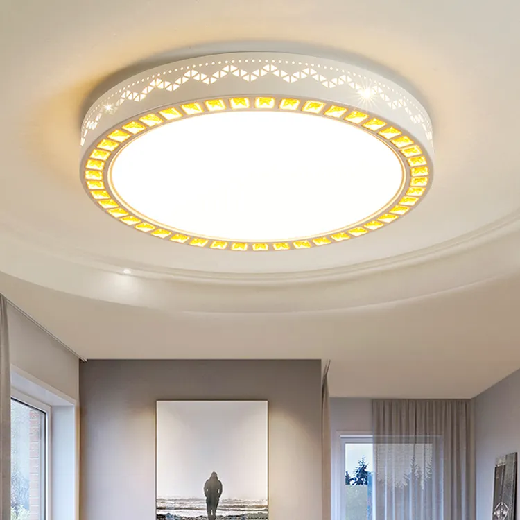 客厅大灯简约现代圆形led吸顶灯大气高档水晶感卧室房间灯中山灯