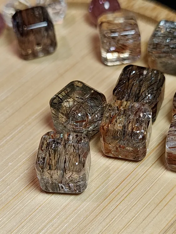 实拍天然黑金超七发晶方糖配件 9.7-10mm多样性发其一