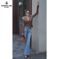 迪丝嫚苓咖色针织上衣显瘦时尚休闲百搭气质女士修身小众优雅原创