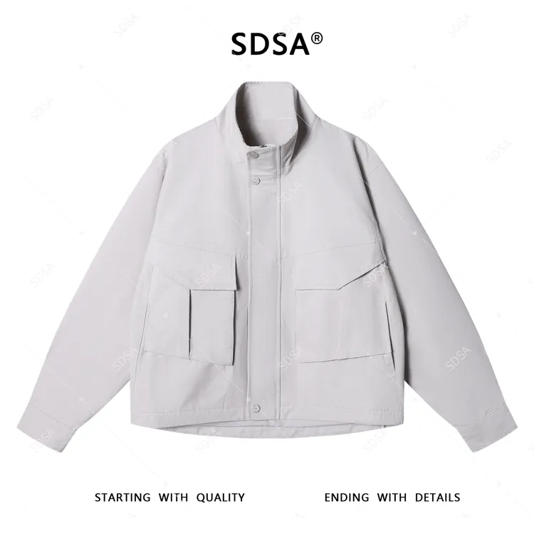 SDSA男士秋冬新款轻奢痞帅男装纯色外套多口袋百搭拉链按扣夹克