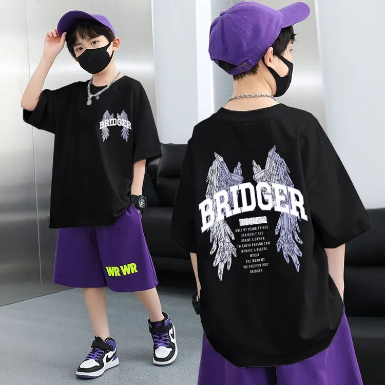 男童夏季新款休闲T恤纯棉套装儿童洋气时髦棉质短袖短裤帅气夏装