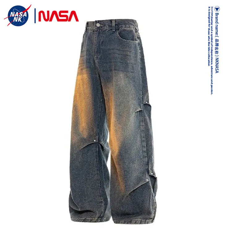 NASA联名牛仔裤子男款秋冬季2025新款美式高街宽松直筒复古休闲裤