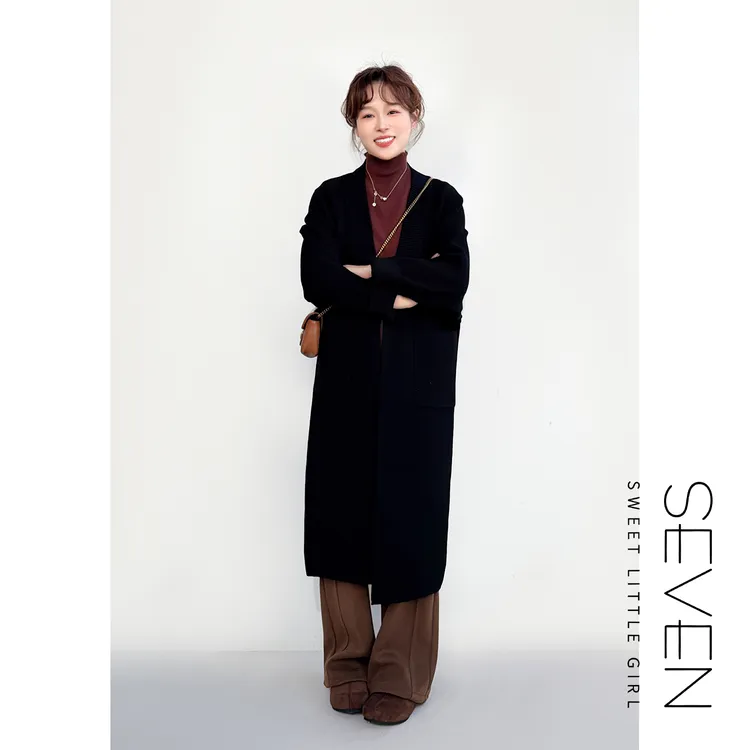 ⑦七七146小个子圆领厚款保暖中长款针织外套女休闲宽松毛衣小美说