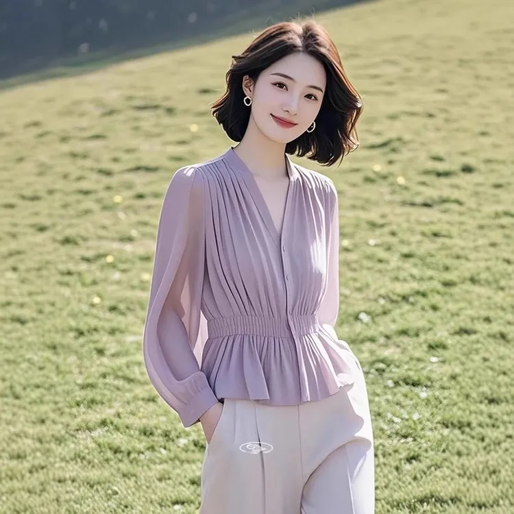 春秋季法式长袖衬衫小众通勤穿搭小衫高级感时尚气质收腰内搭上衣