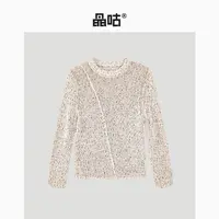 【晶咕&泡芙妈】混色扁带纱针织复古慵懒宽松毛衣