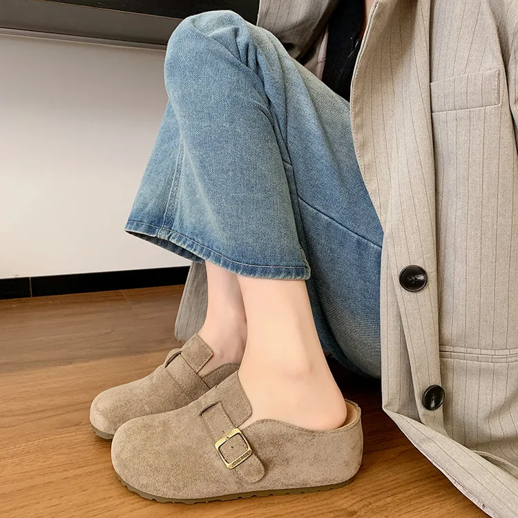 【工厂直销】小个子内增高包头半拖鞋女外穿凉拖鞋一脚蹬厚底勃肯鞋