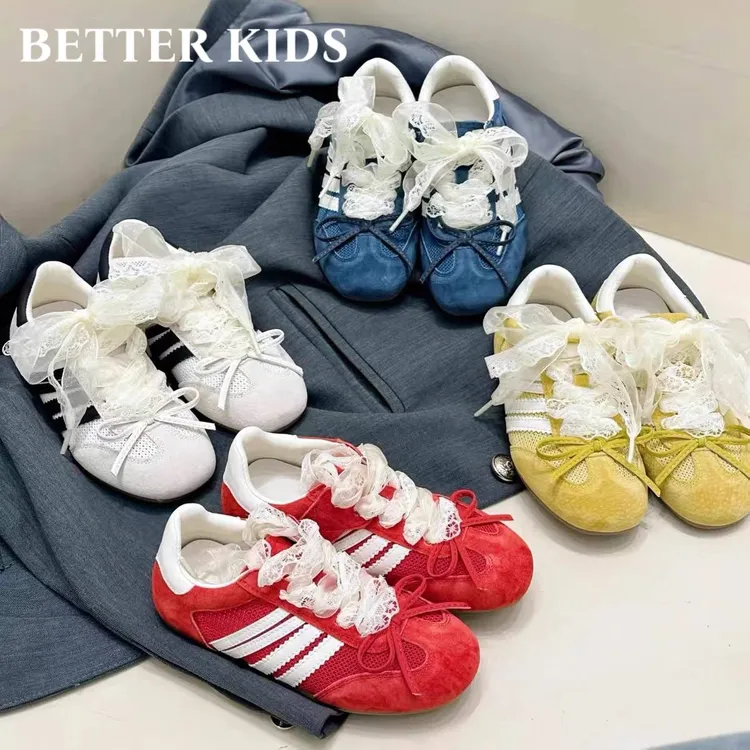BETTER KIDS/好孩子女童春秋新款儿童透气德训鞋蕾丝蝴蝶结运动鞋