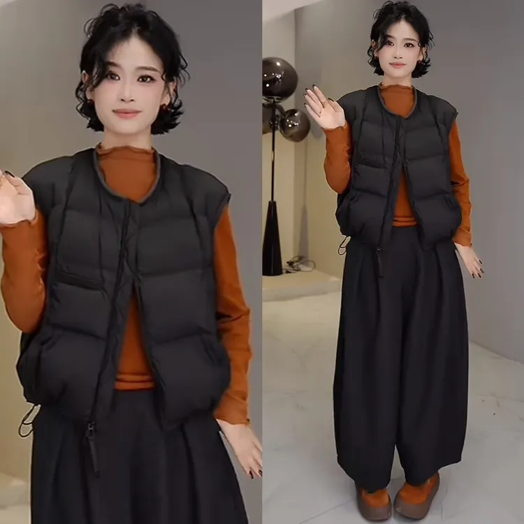 正版2025秋冬高级感白鸭绒时尚马甲韩系时尚超好看无袖马夹短外套