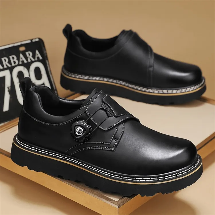 真皮男鞋2025新款轻奢时尚旋纽扣休闲皮鞋软皮软底男士工装鞋爆款
