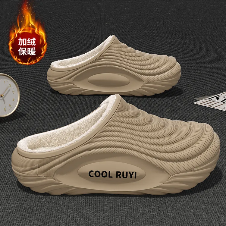 防水棉拖鞋男士2025冬季新款居家保暖加绒加厚底踩屎感棉拖女外穿