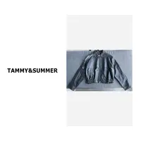 【Tammy&Summer】宽松百搭纯色拉链长袖翻领螺纹下摆皮衣外套829049