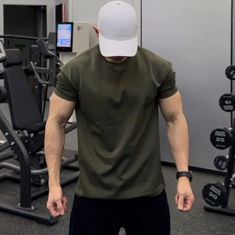 运动短袖男夏季健身休闲软壳打底上衣t恤垫肩T恤纯色透气收袖口