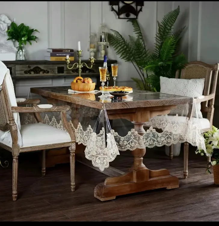 新疆包邮pvc蕾丝轻奢桌布垫布桌面保护垫透明餐桌垫家用桌垫高档