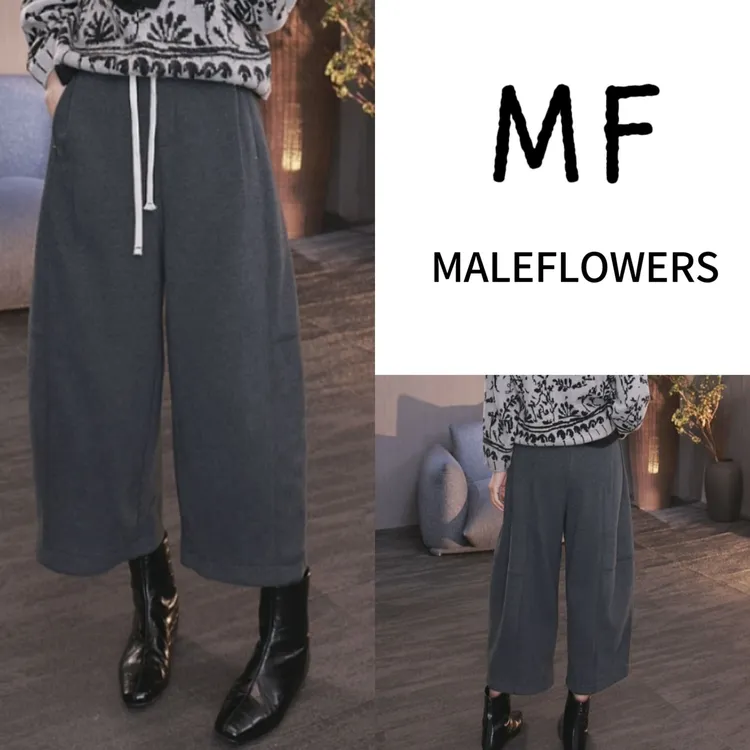 东倪MF 加绒加厚气球裤高腰保暖阔腿休闲针织卫裤百搭冬 85D56260