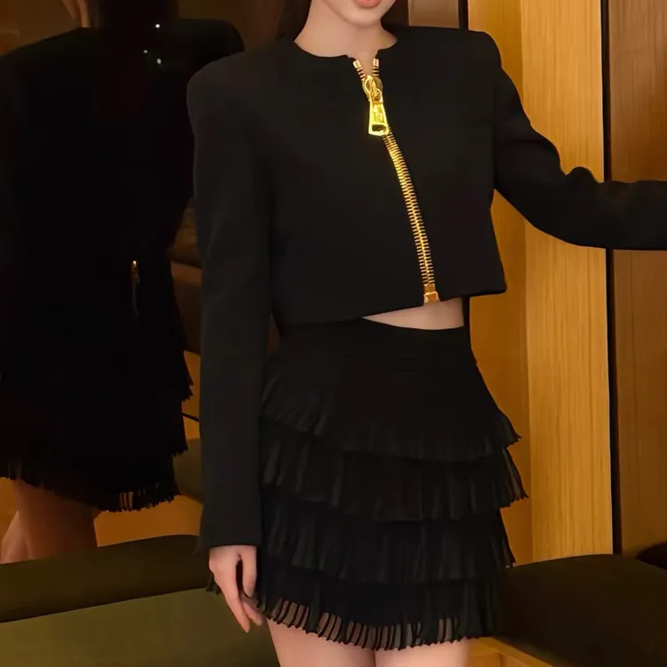 米欧严选 拉链 女士 短款西装无领夹克2025秋冬新款女装短外套女