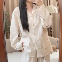 【6058翻领波点】秋季甜美长袖纯棉可外穿公主家居服宽松睡衣套装