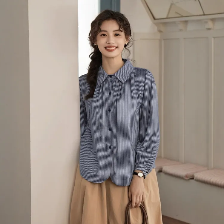 今年流行时尚复古条纹衬衫女装2025秋季高级感小众独特超好看上衣