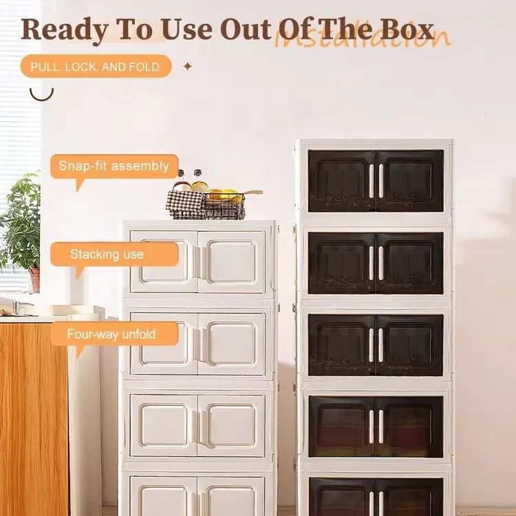 新款高端收纳柜多层整理柜加厚带轮抽屉式加高家用客厅透明双开门