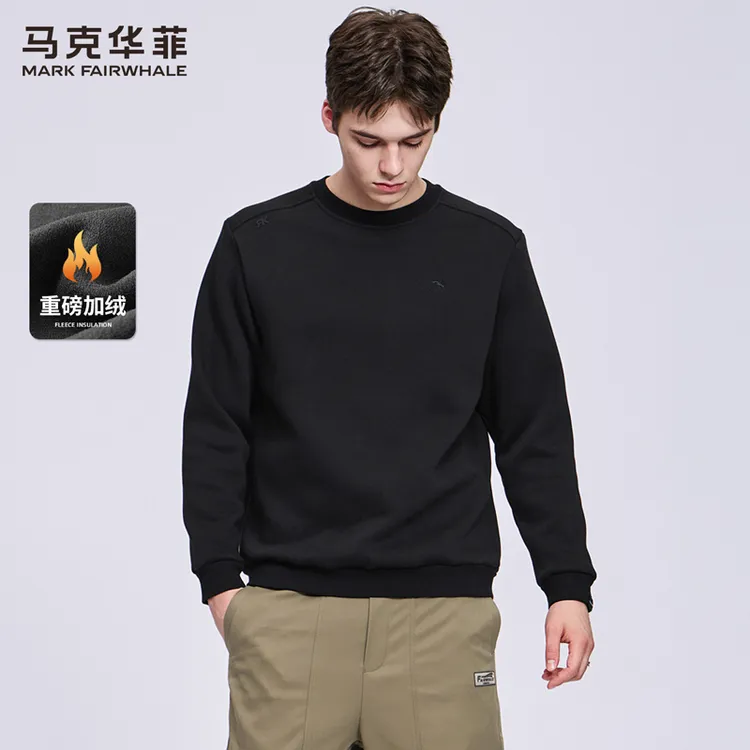 【加绒重磅】马克华菲圆领卫衣男2025秋冬新款保暖刺绣长袖上衣潮