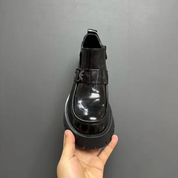 05-108高端品质男鞋男士时尚百搭真皮春季厚底圆头黑色复古潮流