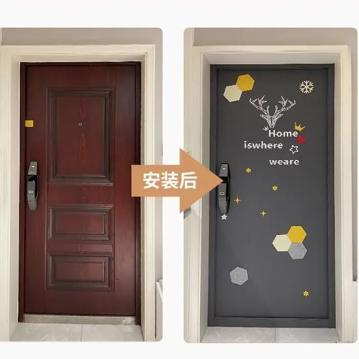 毛毡门贴纸自粘防盗门入户门改造旧木门创意翻新改色北欧装饰隔音