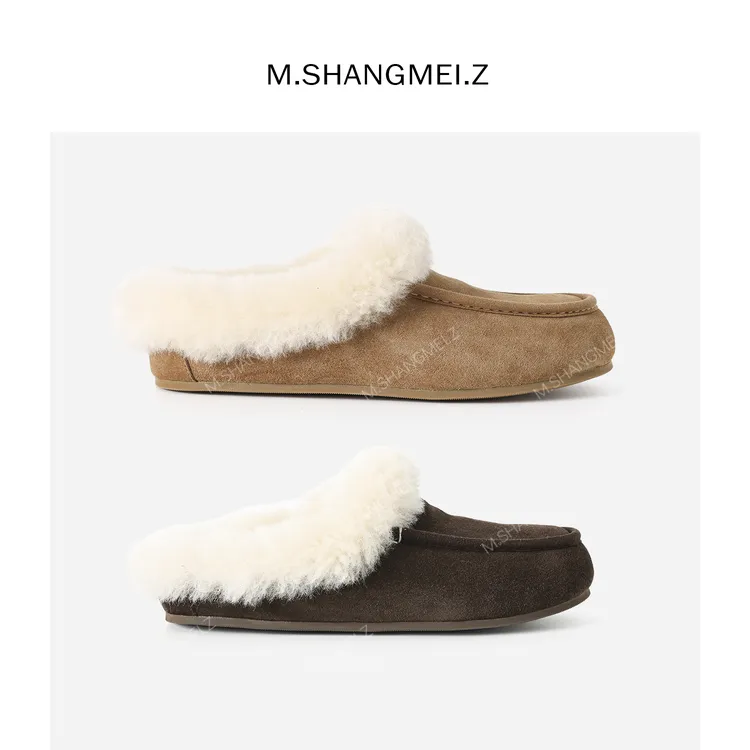 M.SHANGMEI.Z/沐熙美大哥冬季舒适百搭方头毛毛鞋棉拖F11461