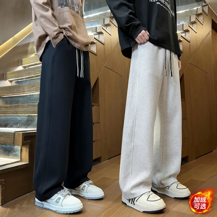 秋冬季男款青少年直筒运动裤男士加绒加厚高街休闲裤潮流港风ins