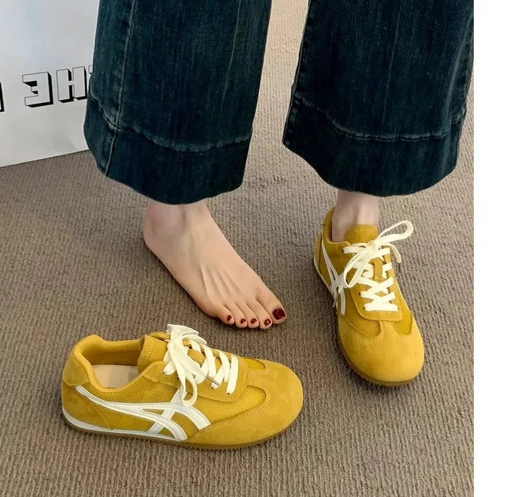 【推荐】黄女夏新款德训鞋薄底轻便透气网面休闲时尚平底鞋子女鞋