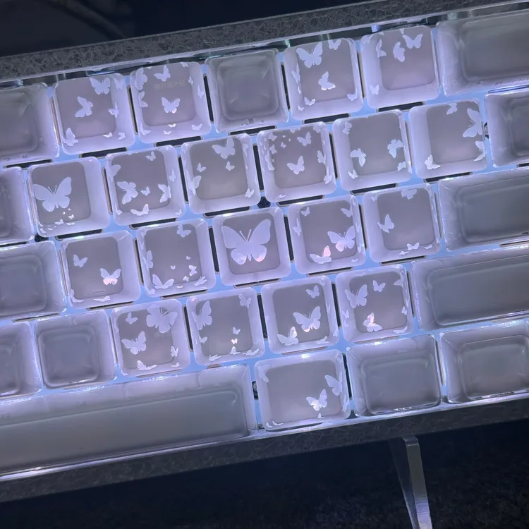 XVX【蝴蝶爱心】键帽白色粉色银色图案透光IMD工艺磁轴键盘帽无刻