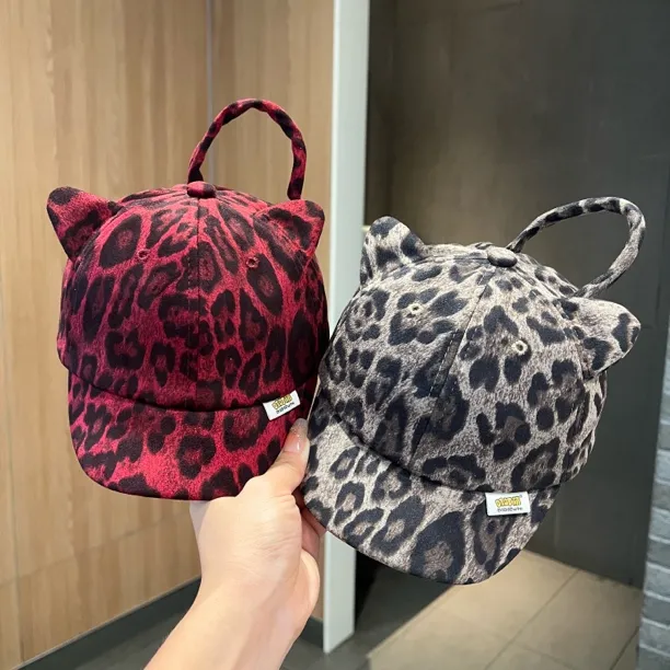 【萌趣翻倍】2025新款猫耳豹纹棒球帽男女童春秋个性时髦穿搭鸭舌帽