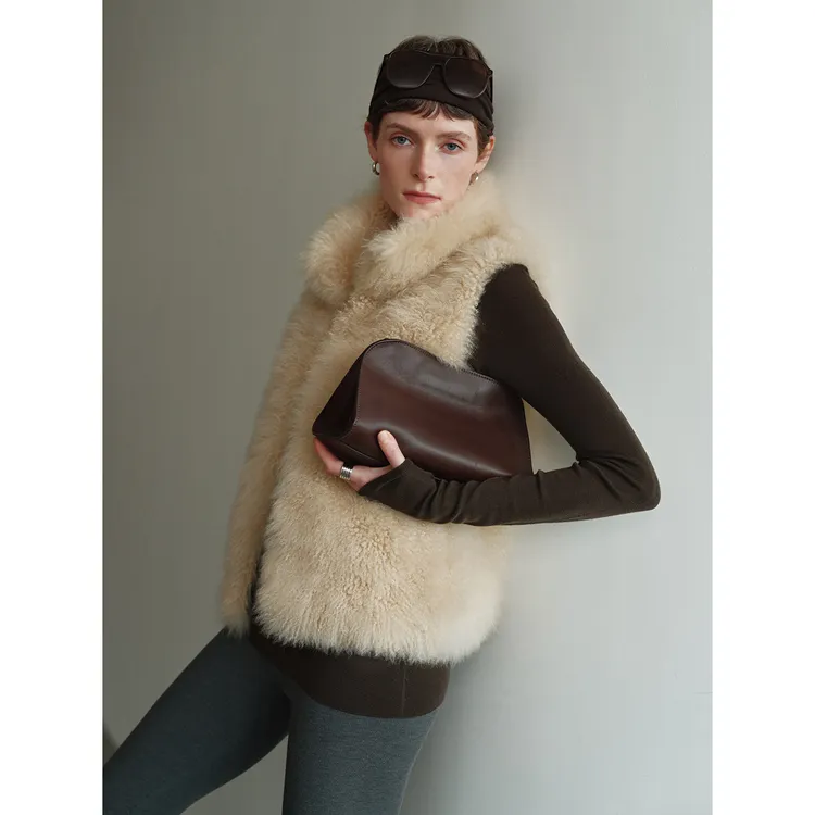 MSBEAST/野兽小姐山羊绒皮毛一体立领皮草马甲/外套短丨松绒暖炉