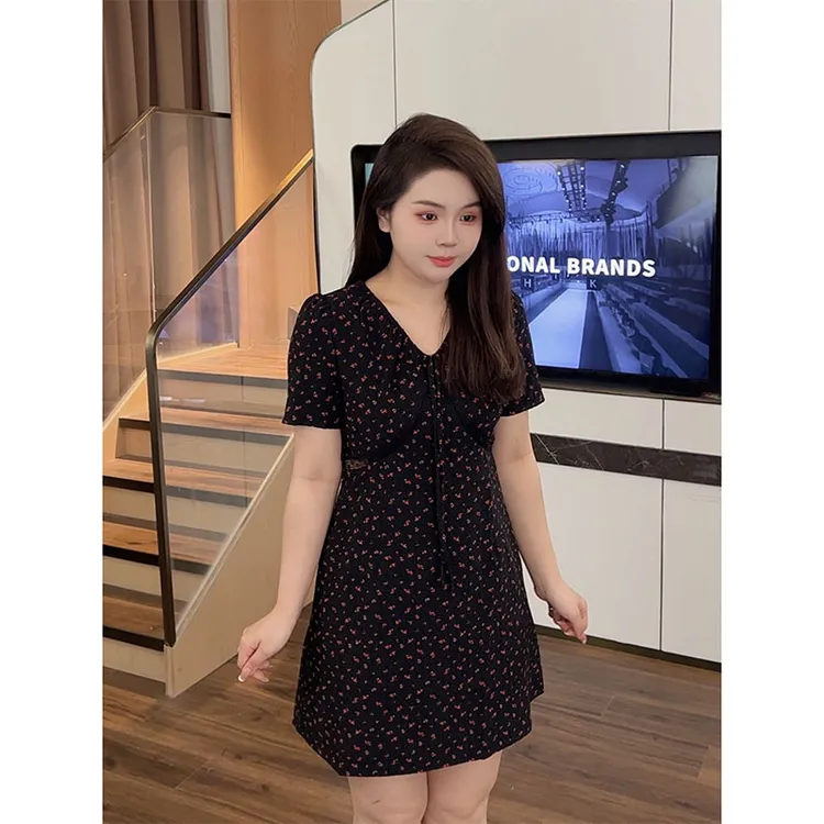 大梦微胖定制【LHC1330】夏季显瘦气质时尚法式修身收腰碎花连衣裙