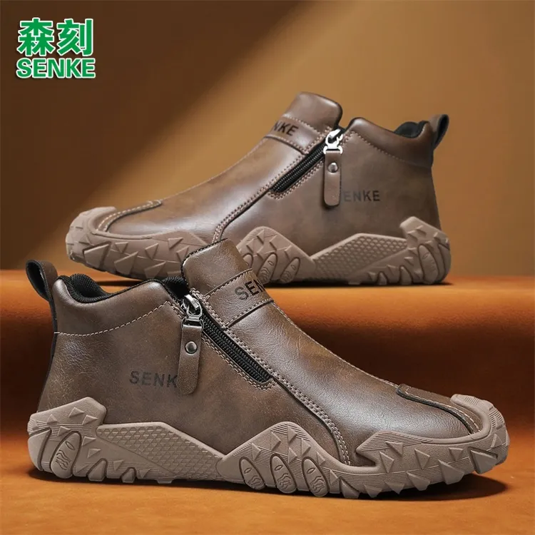 森刻男鞋2025秋冬新款中帮男士休闲潮流百搭皮面防滑运动休闲鞋男商品图
