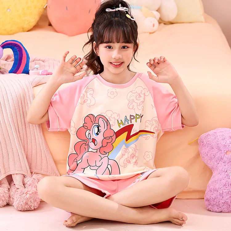 儿童睡衣女童夏季短袖棉质薄款卡通可爱小女孩大童空调家居服套装