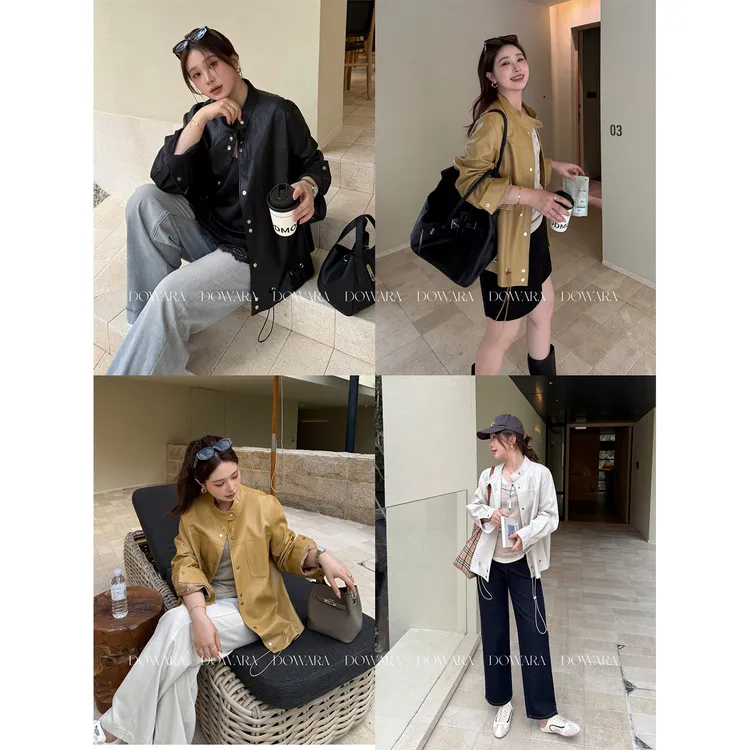 现货3187D大婉酱微胖定制【沙丘行者】设计感下摆抽绳皮衣外套上衣