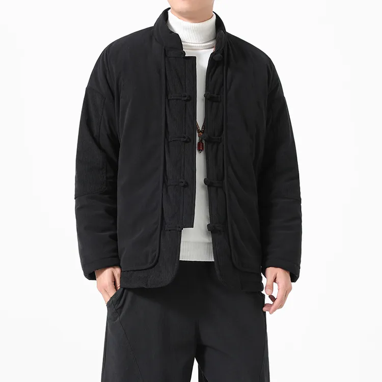 冬季新款加绒加厚保暖外套中国风复古休闲棉服新中式立领拼接棉衣