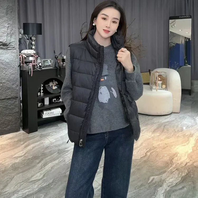 2025秋冬新款时尚立领排骨无袖马甲女