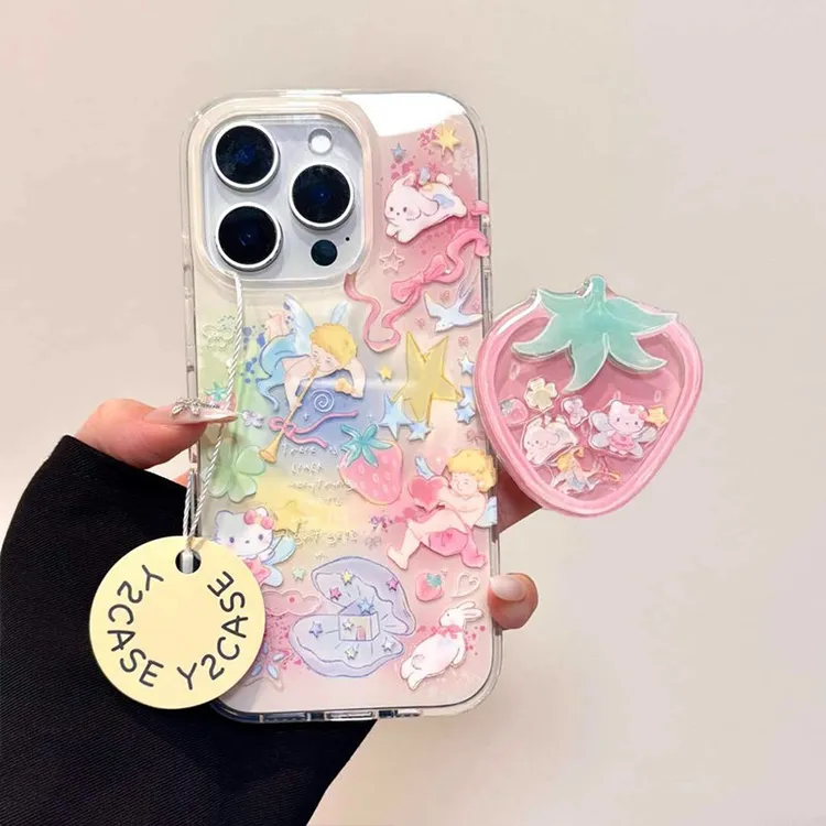 草莓丘比特kt适用苹果16Promax大孔手机壳15vivo华为oppo小米15女