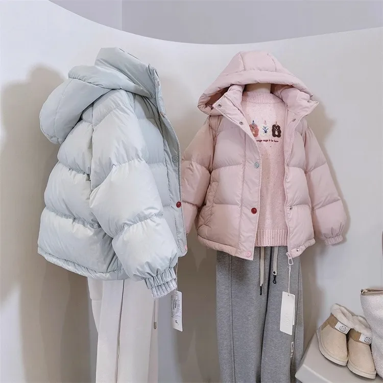 秋冬季新品女童中大童韩版2025时尚连帽彩色纽扣宽松保暖羽