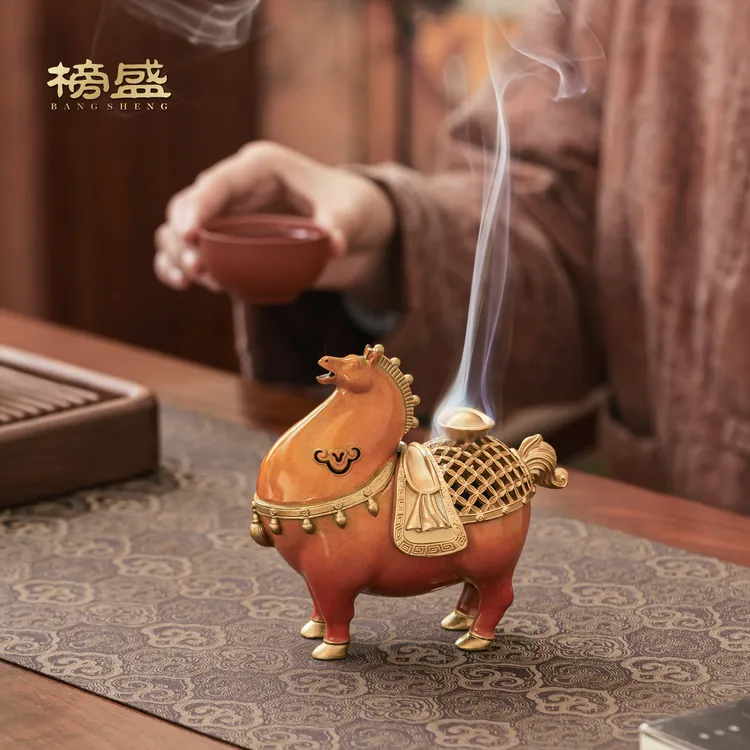 榜盛纯铜马上有钱香炉摆件马年吉祥物茶道香薰炉创意新年礼物