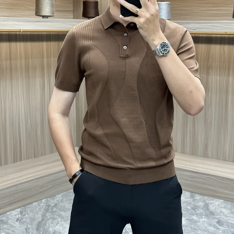 夏季冰丝男士百搭轻奢时尚商务休闲简约针织纹理POLO衫舒适亲肤