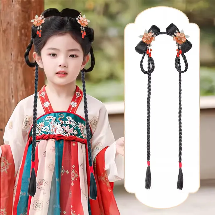 汉服假发包儿童发饰发箍女童古风假发古装盘发一体式造型发髻头饰